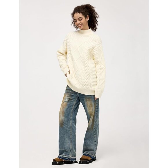 Oversized Women's Sweater Arctic Velvet Turtleneck Long Sleeve Pullover - Picture 5 of 6